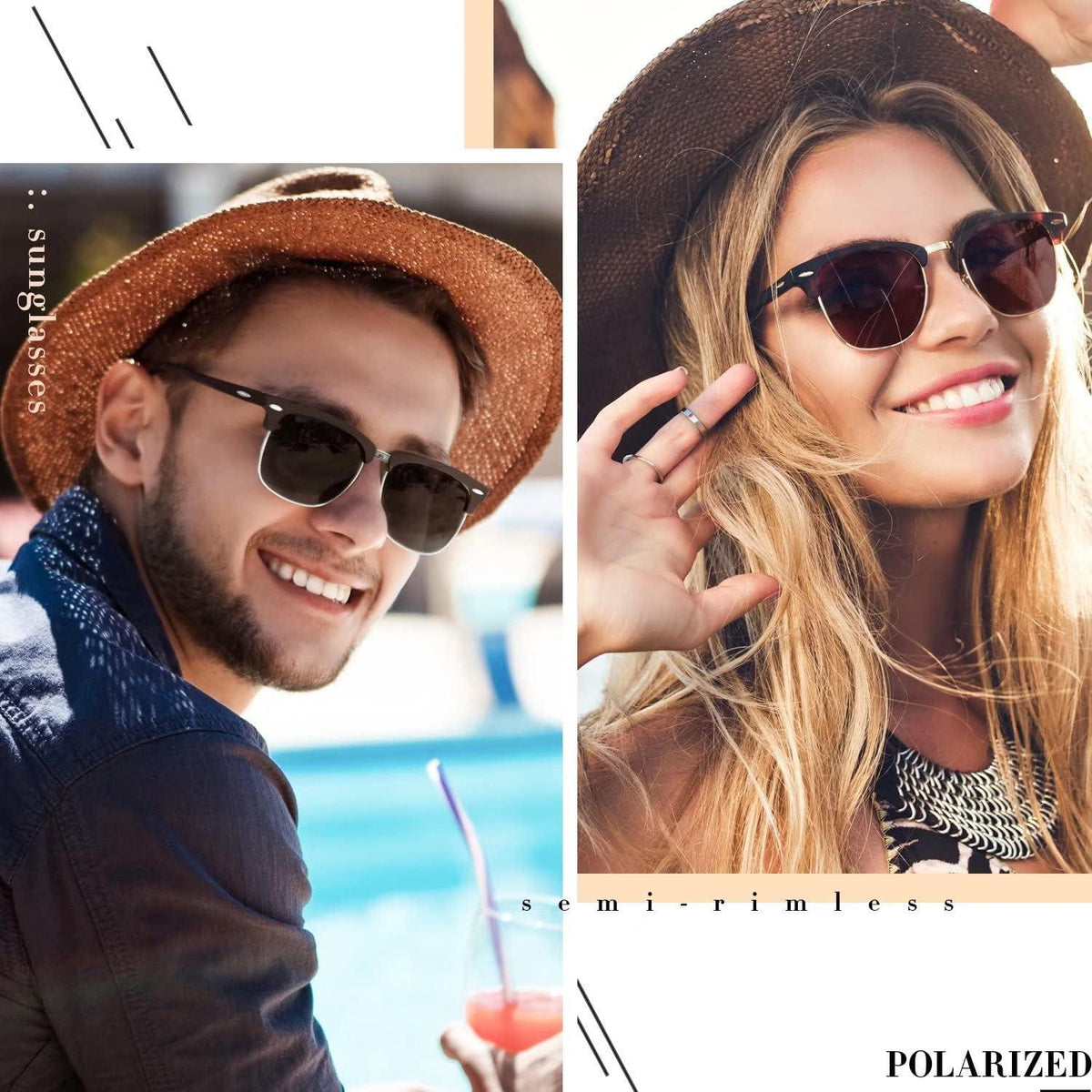 LINVO Polarisierte Retro Sonnenbrille Schwarz/Grau