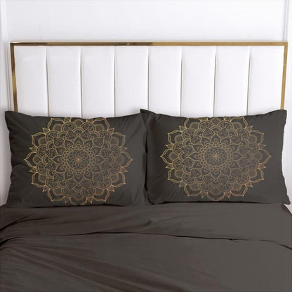 Boho Bettwäsche Set 135x200 Schwarz Gold Mandala Mikrofaser
