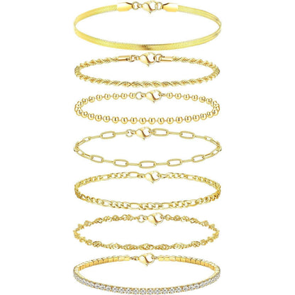 7er Set Damen Armbänder | Vergoldet & Verstellbar | Modeschmuck