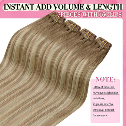 Echthaar Clip-in Extensions Ombre Braun Blond 45cm