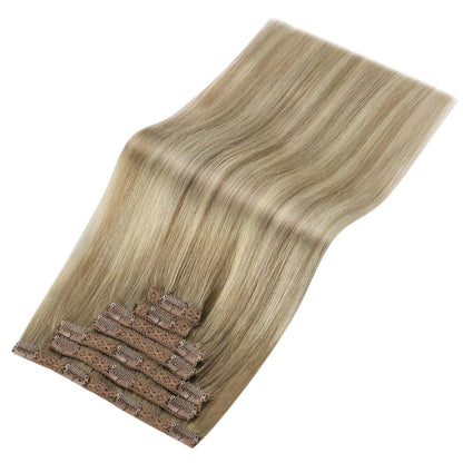 Echthaar Clip-in Extensions Ombre Braun Blond 45cm