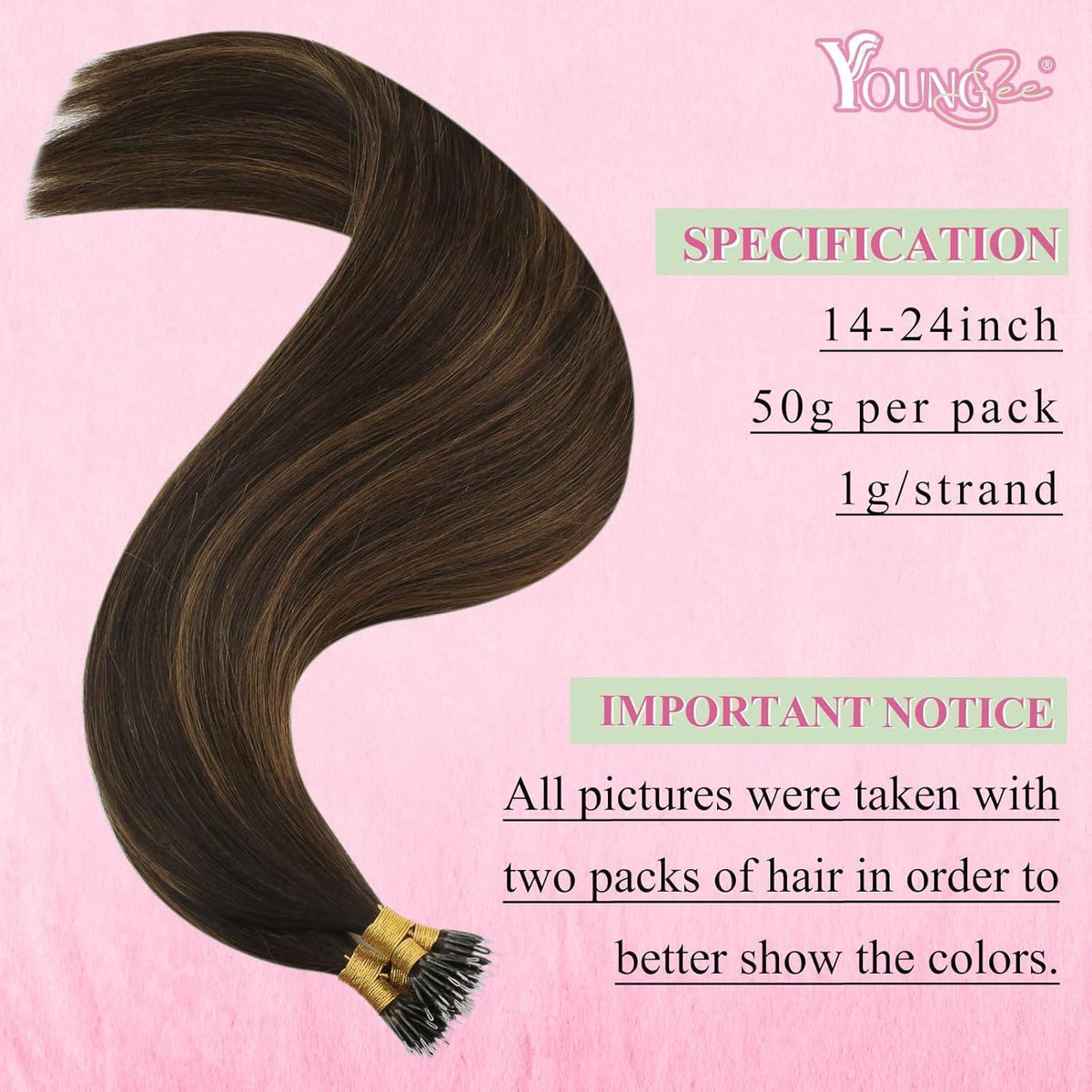 Echthaar Nano Ring Extensions Braun Ombre 50cm