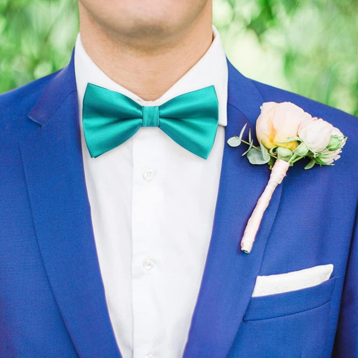Fliegen-Set mit Einstecktuch für Herren, vorgebunden, B2-grün
