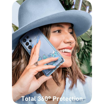 Schutzhülle Samsung S22 Ultra mit Displayschutz, Glitzer Schmetterling Blau