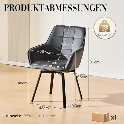 Drehbare Esszimmerstühle 2er Set Samt Dunkelgrau