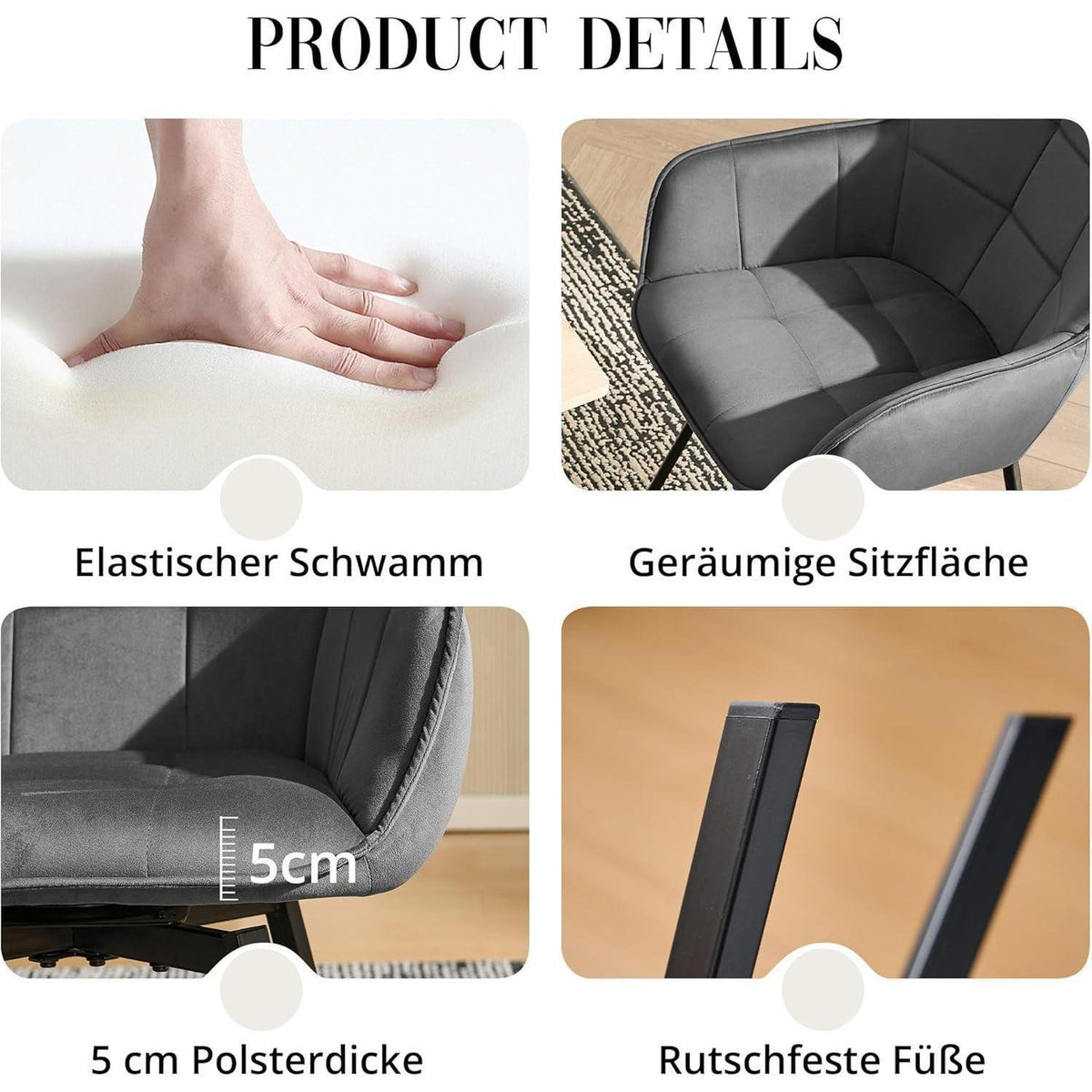 Drehbare Esszimmerstühle 2er Set Samt Dunkelgrau