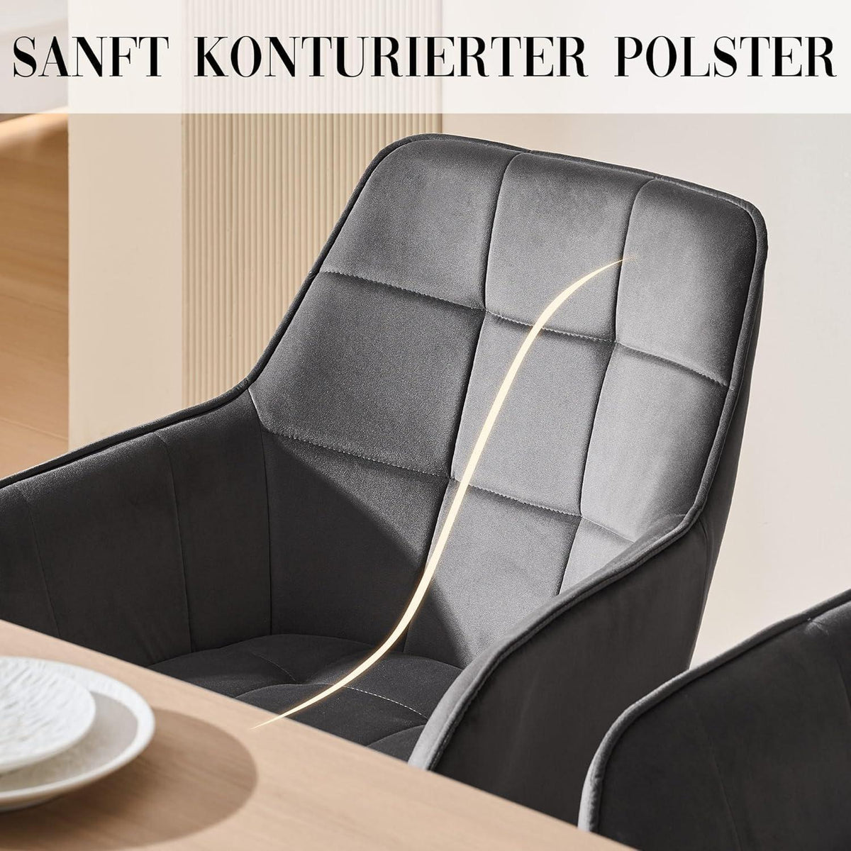 Drehbarer Esszimmerstuhl Set Dunkelgrau Samt 4er Set