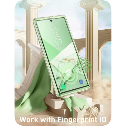 Schutzhülle Samsung S22 Ultra mit Displayschutz & Pailletten (Grüner Schmetterling)