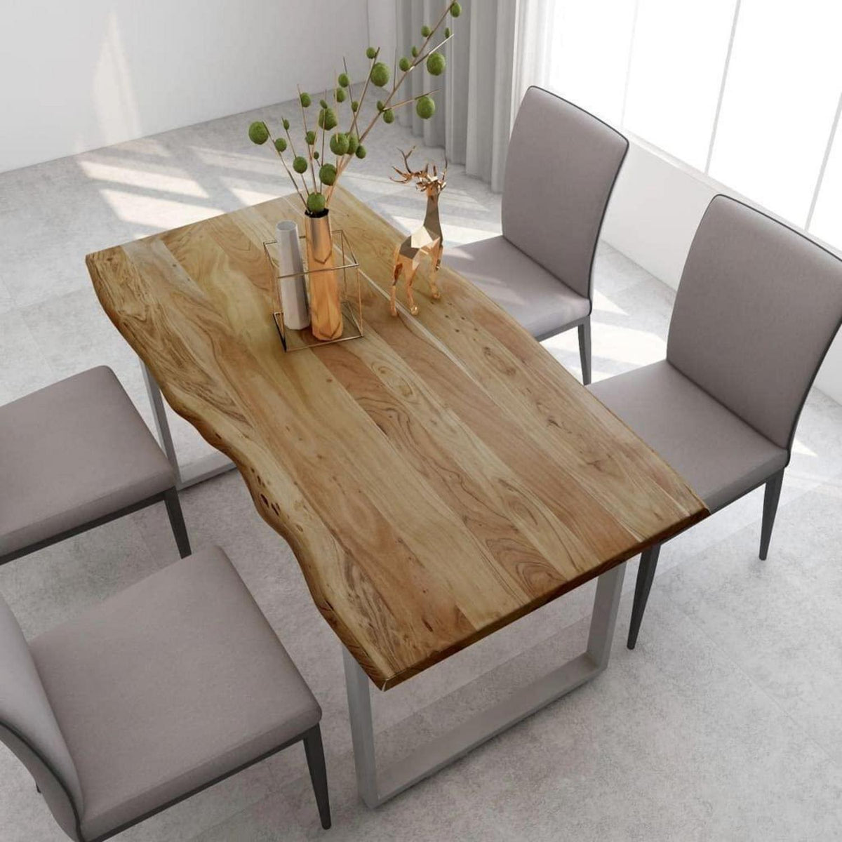 Massiver Esstisch Akazienholz Baumkante Industrial 160x80cm