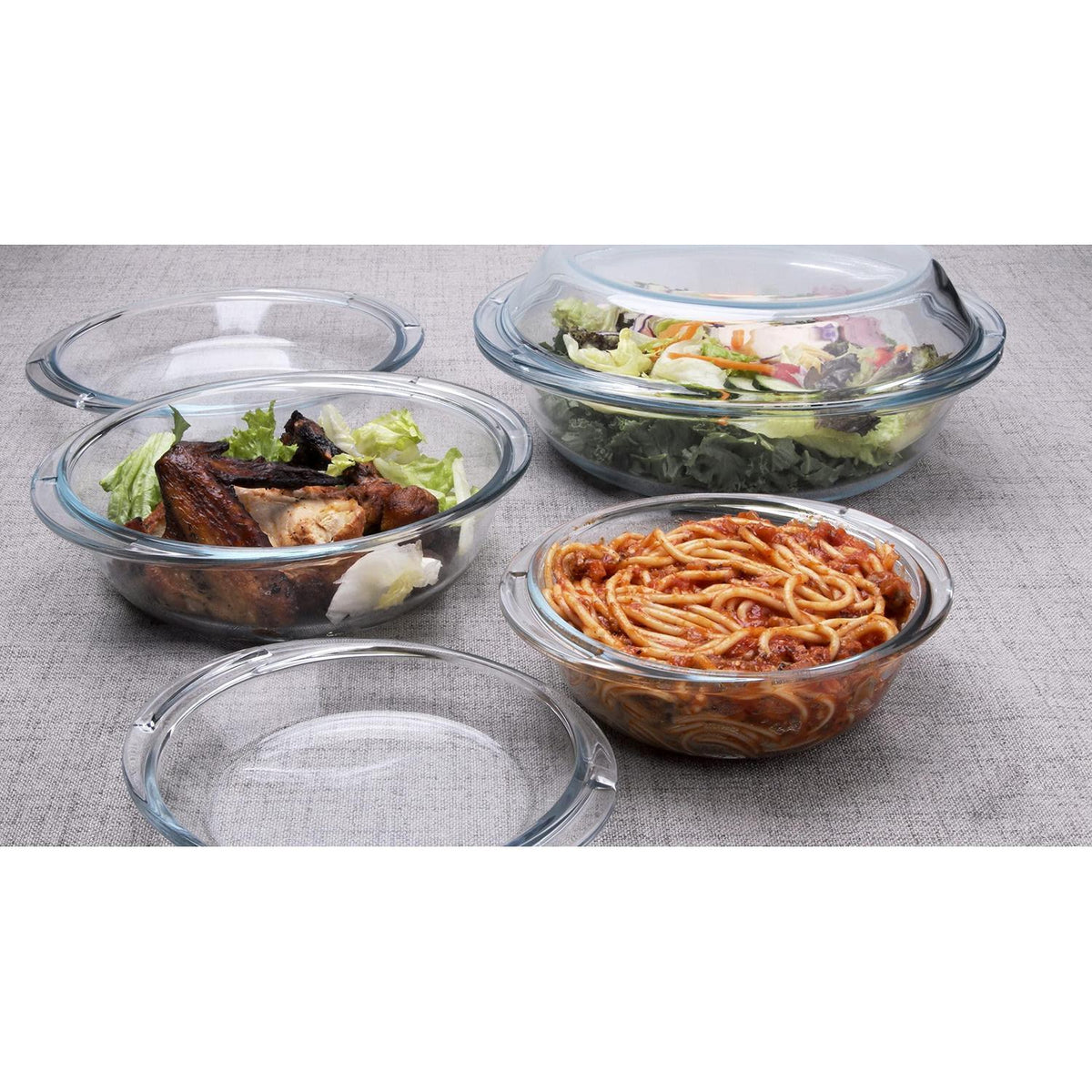 6tlg. Glas Auflaufform Set mit Deckel - 0,5L, 1L, 1,8L