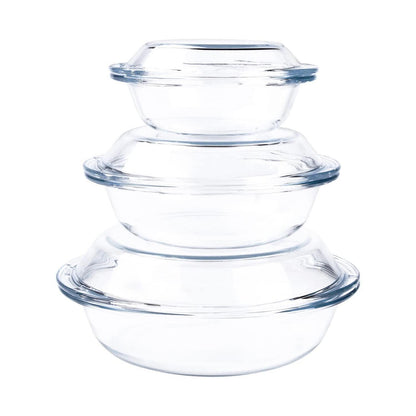 6tlg. Glas Auflaufform Set mit Deckel - 0,5L, 1L, 1,8L