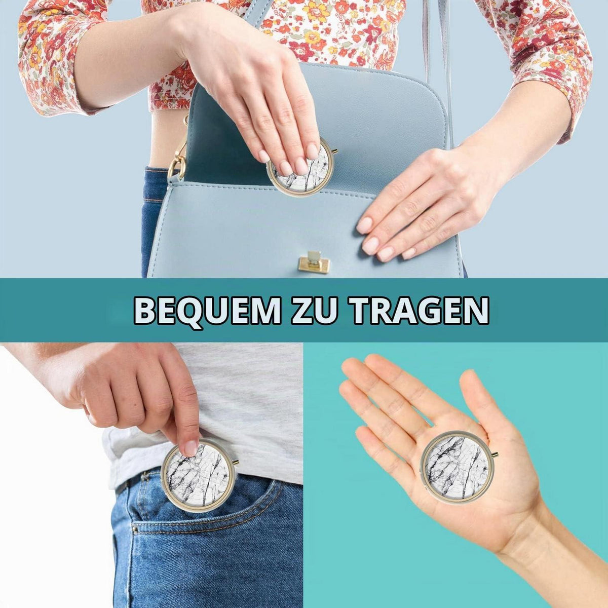 Retro Pillendose Set (2er Pack) mit Spiegel – Bronze