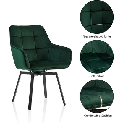 Drehbarer Samt Esszimmerstuhl mit Armlehnen - Grün (4er Set)