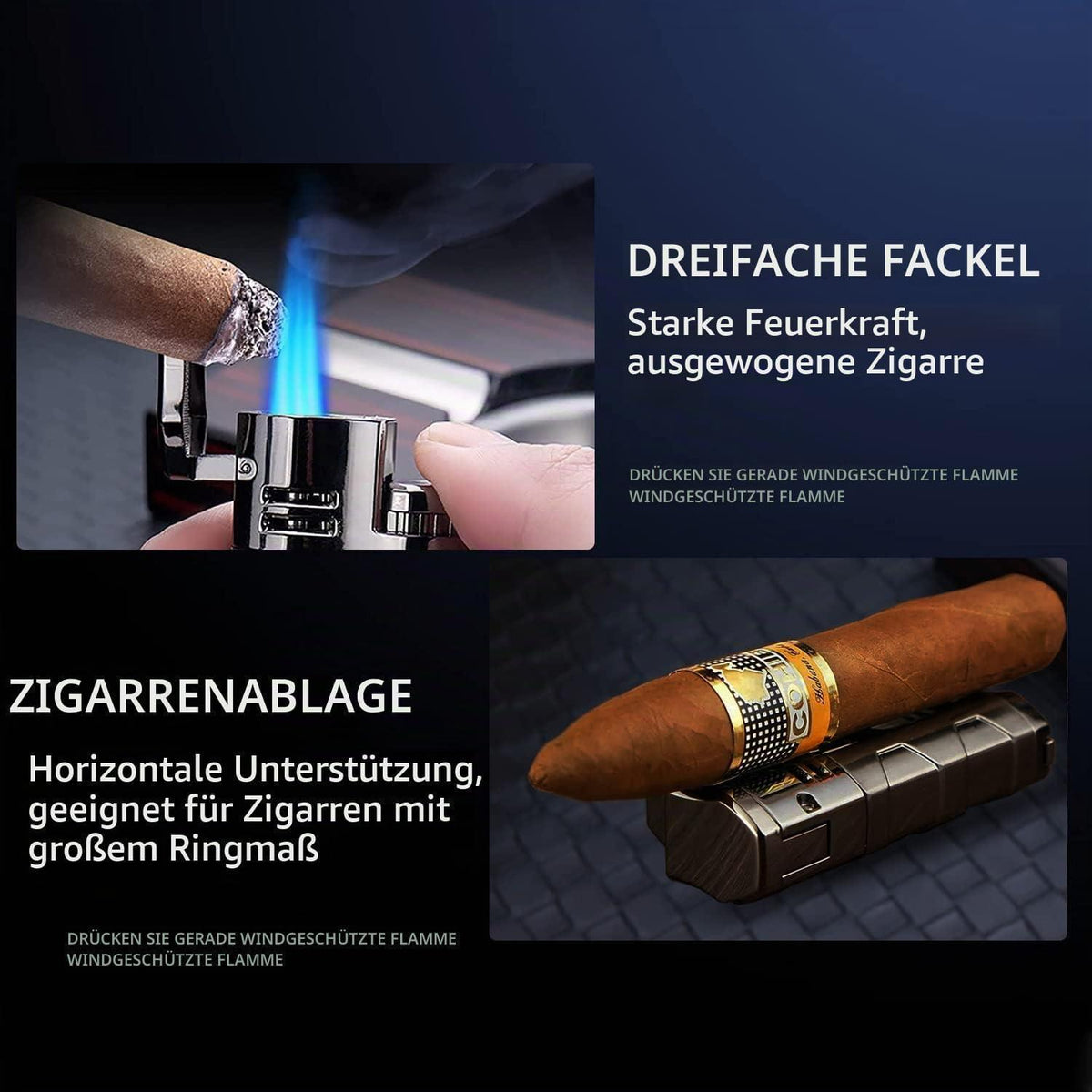 Winddichtes Feuerzeug mit Zigarrenpunsch – Butan Nachfüllbar