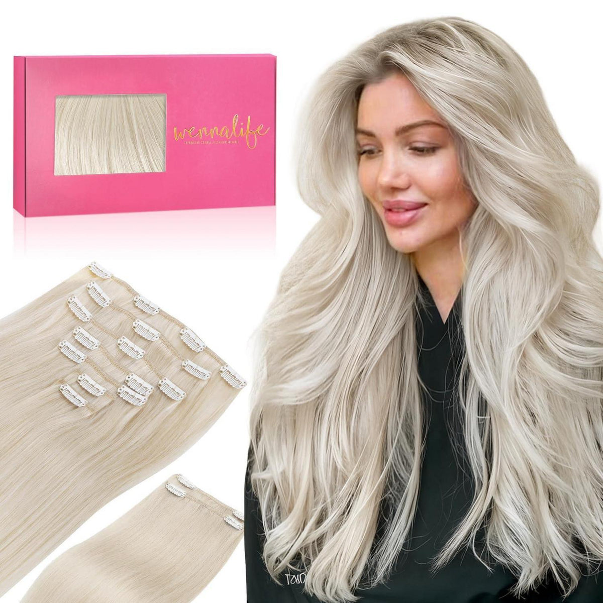Echthaar Clip Ins Platinblond 60cm - 150g