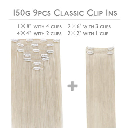 Echthaar Clip Ins Platinblond 60cm - 150g