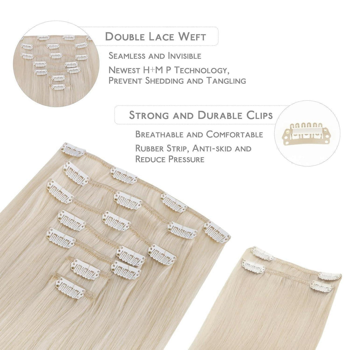 Echthaar Clip Ins Platinblond 60cm - 150g
