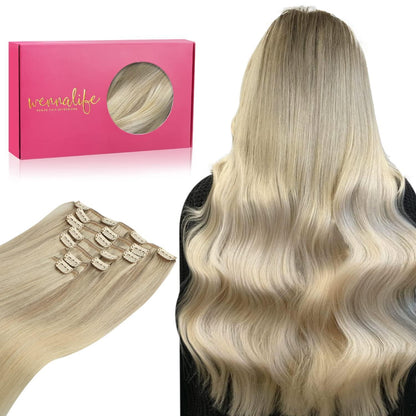 Echthaar Clip-Ins Aschblond bis Platinblond 60cm