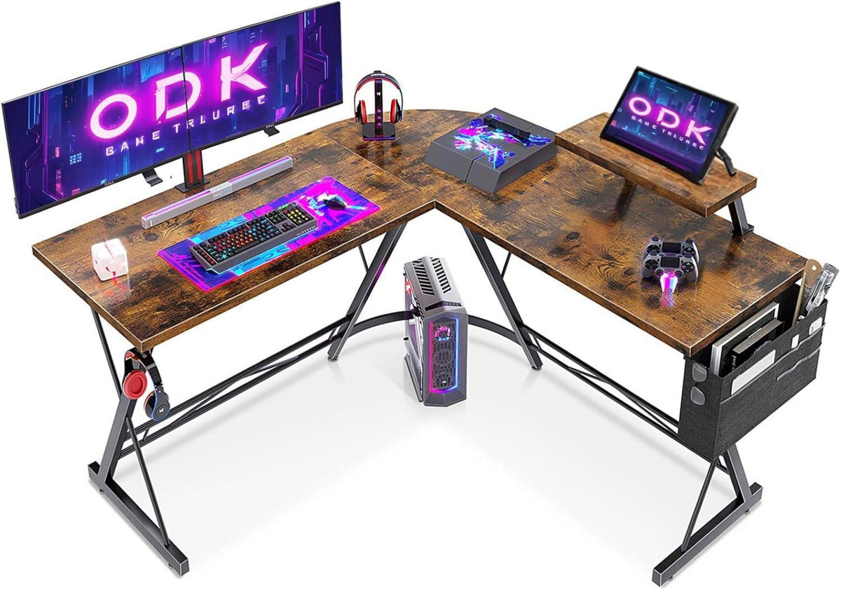 Gaming Schreibtisch L-Form mit Monitorständer Vintage Braun 127x127 cm