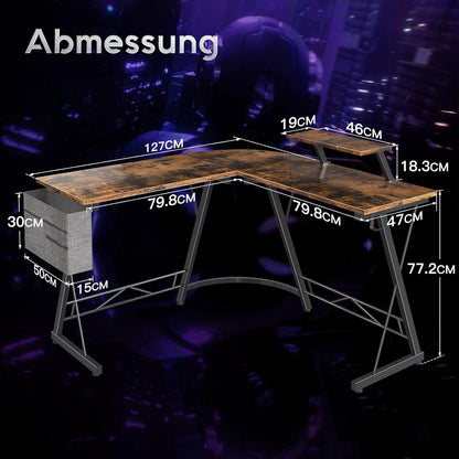 Gaming Tisch Schreibtisch L Form Vintage Braun 127x127 cm Monitorständer