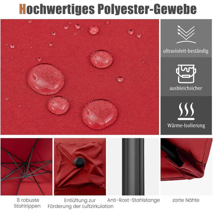 Ampelschirm Ø300cm Weinrot mit Kurbel & 360° Drehung