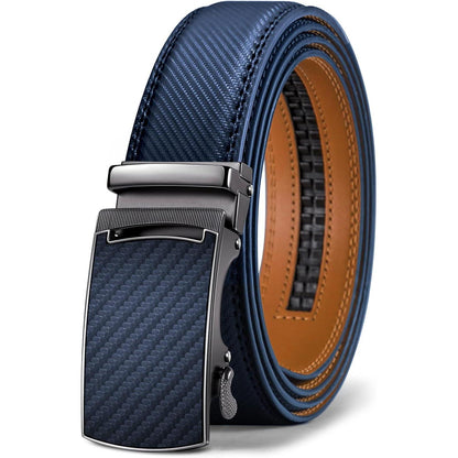 Herren Gürtel mit Automatikschließe, 35mm breit, Navy Blau in Lederoptik