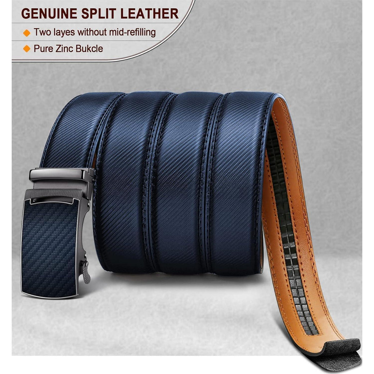 Herren Gürtel mit Automatikschließe, 35mm breit, Navy Blau in Lederoptik