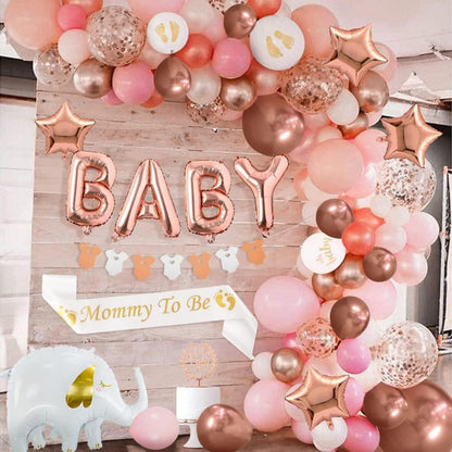 Babyshower Deko Set Rosa Rosegold Girlande Ballons Schärpe Topper