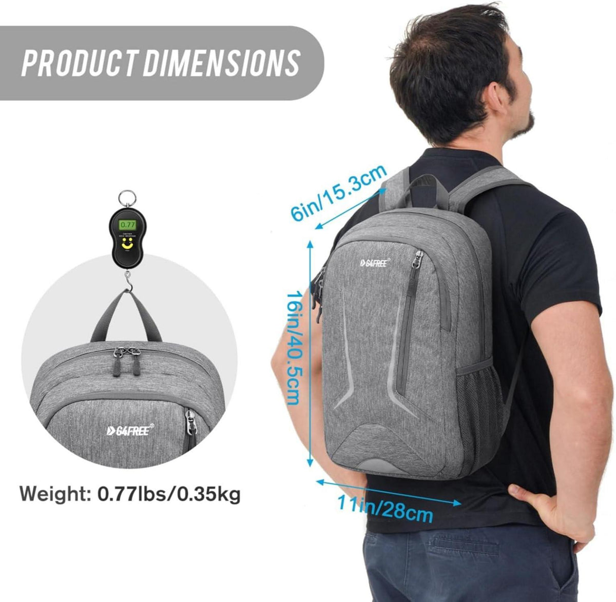 Ultraleichter 16L Wanderrucksack Damen Wasserdicht Mini Sportrucksack Grau