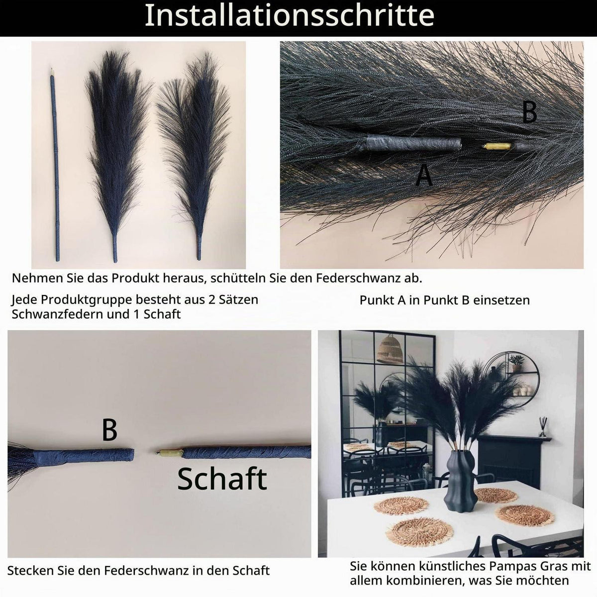 Künstliches Pampasgras 7er Set, 100cm Deko Blumen Hochzeit