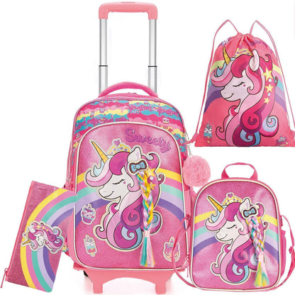Einhorn Trolley Schulranzen Set für Mädchen mit Lunchbox
