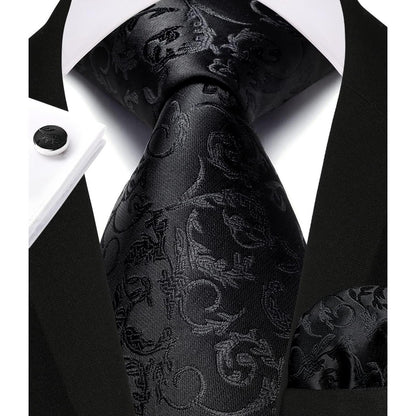 Herren Krawatten Set mit Einstecktuch & Manschettenknöpfen Seide Paisley