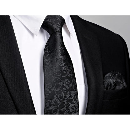 Herren Krawatten Set mit Einstecktuch & Manschettenknöpfen Seide Paisley