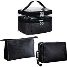 Kosmetiktasche Set Schwarz 3 Stück Doppellagig