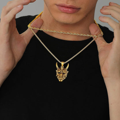 Herren Halskette Dämonenschädel Gold Edelstahl Gothic Hip Hop Rock Kette
