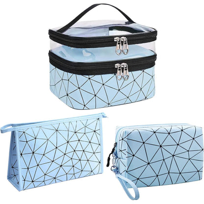Kosmetiktaschen Set 3er Blau Transparent Unisex