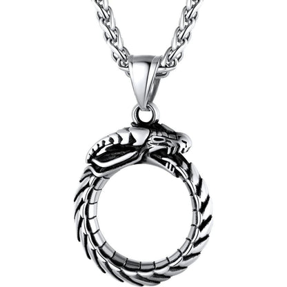 Herren Halskette Edelstahl mit Drachen Ouroboros Anhänger Wikinger Stil