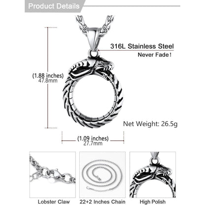 Herren Halskette Edelstahl mit Drachen Ouroboros Anhänger Wikinger Stil