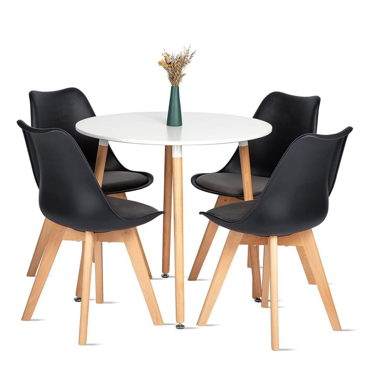Runder Esstisch Set weiß mit 4 Samtstühlen – Modern & Praktisch