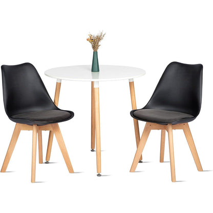 Runder Esstisch Set weiß mit 4 Samtstühlen – Modern & Praktisch