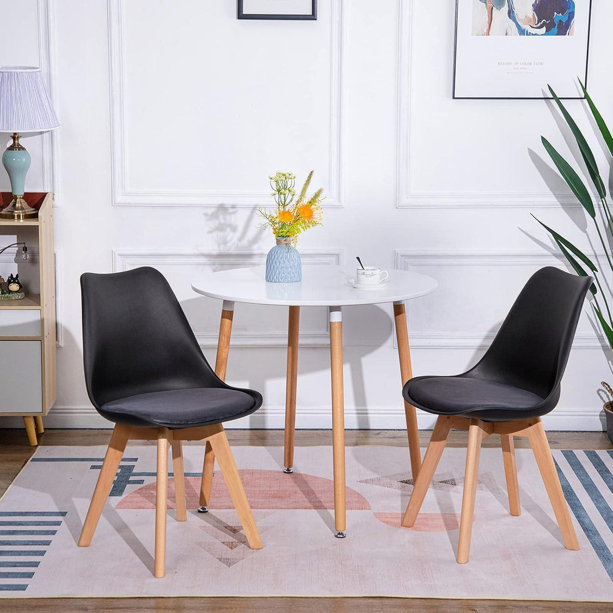 Runder Esstisch Set weiß mit 4 Samtstühlen – Modern & Praktisch