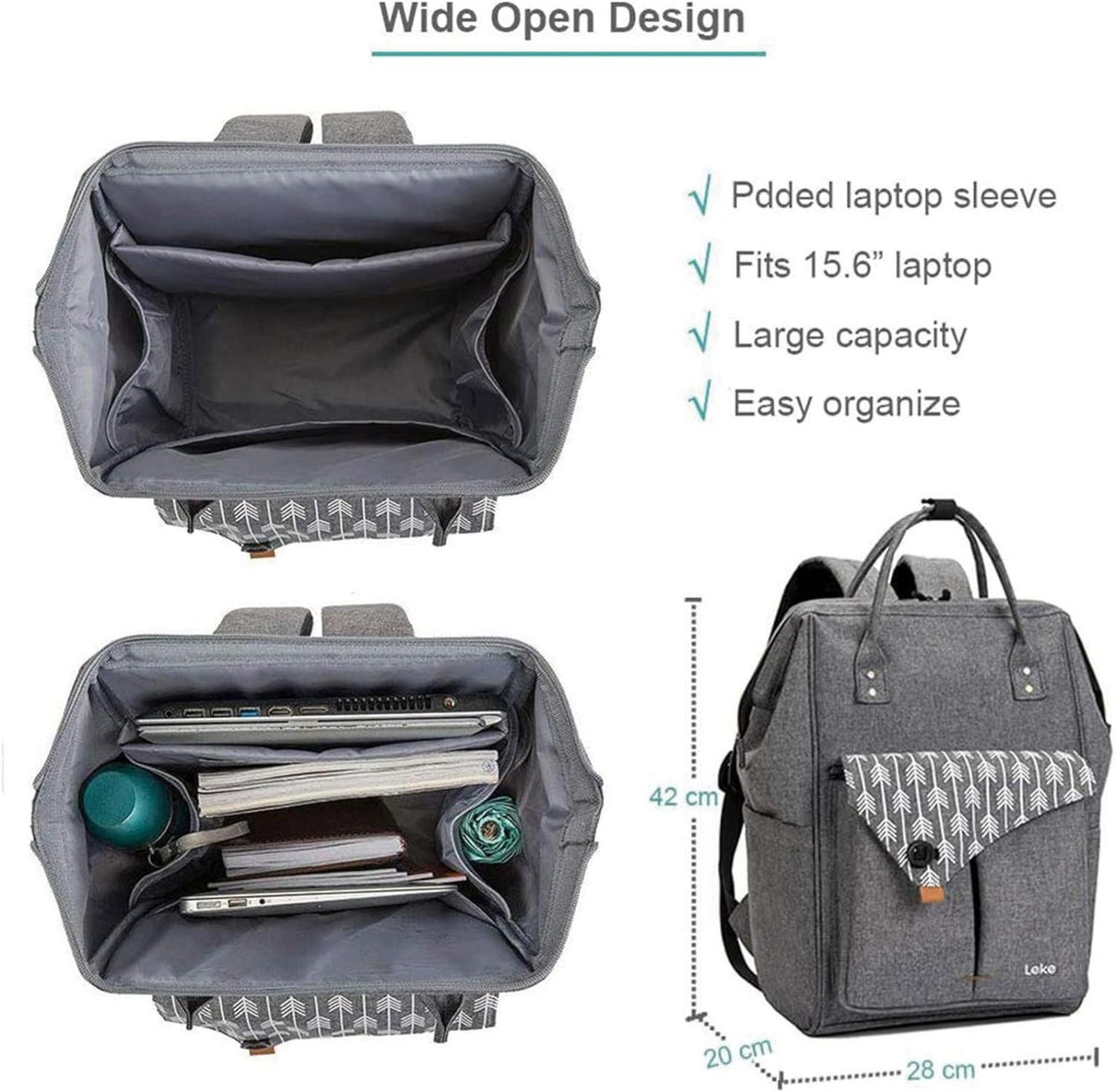 Lekesky Damen Rucksack mit Kabeltasche 15.6 Zoll Laptopfach