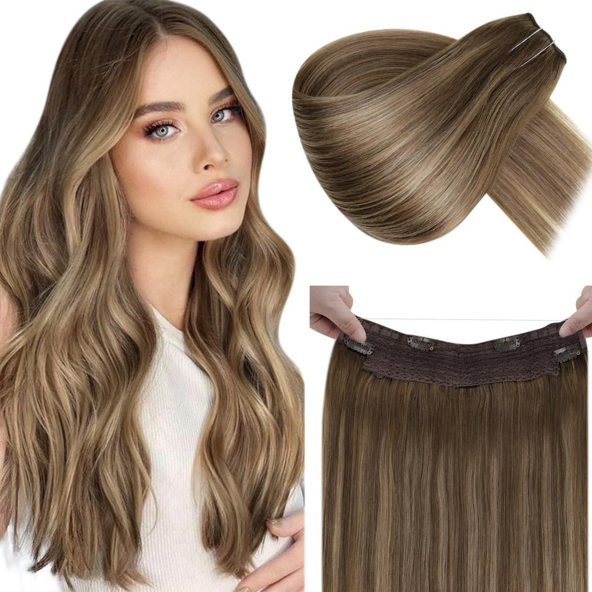 Remy Echthaar Verlängerung Balayage Blond Ombre 50cm