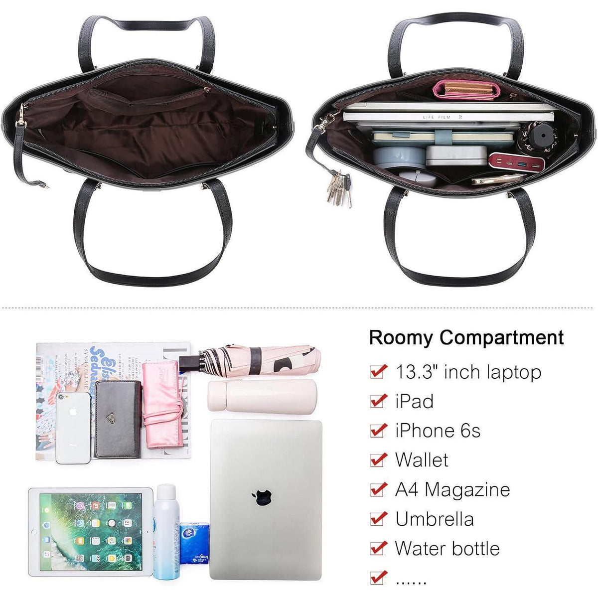 Shopper Set 3-teilig Damen Handtasche Schultertasche Geldbörse Lederoptik Grau-Schwarz