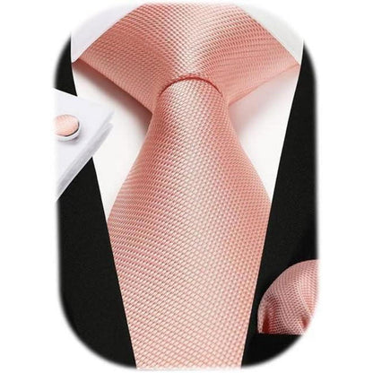Herren Krawatten-Set mit Einstecktuch & Manschettenknöpfen, Paisley Rosa