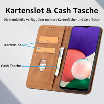 Samsung Galaxy A22 Hülle Leder Magnetisch Ständer Kartenfach Braun