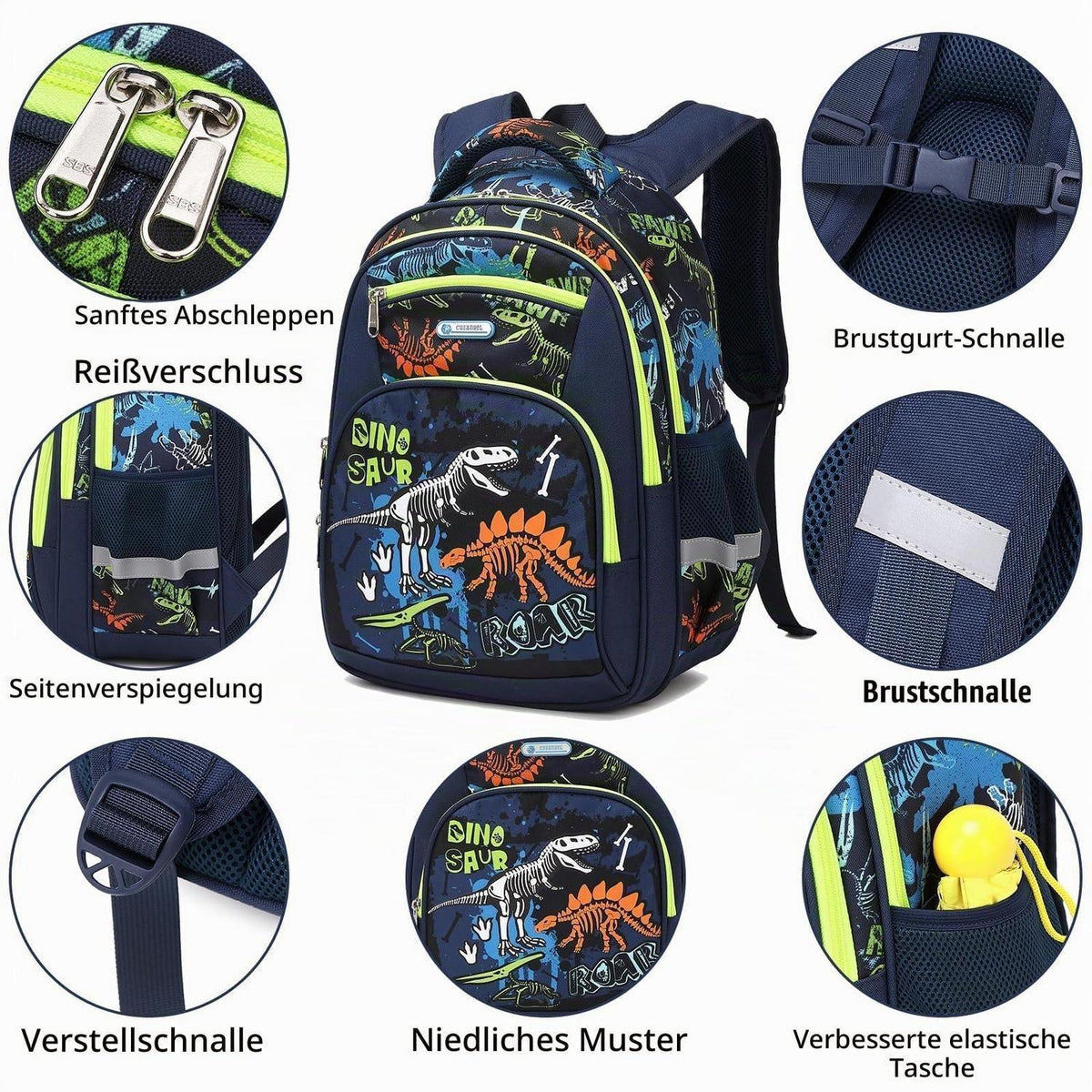 Kinderrucksack leuchtender Dinosaurier – Schulrucksack 1-7. Klasse