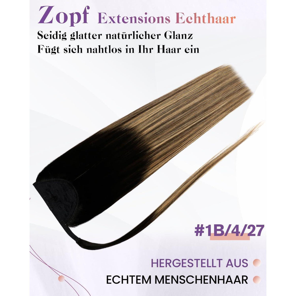 Echthaar Zopf Extension Schwarz Ombre Braun Balayage 40cm