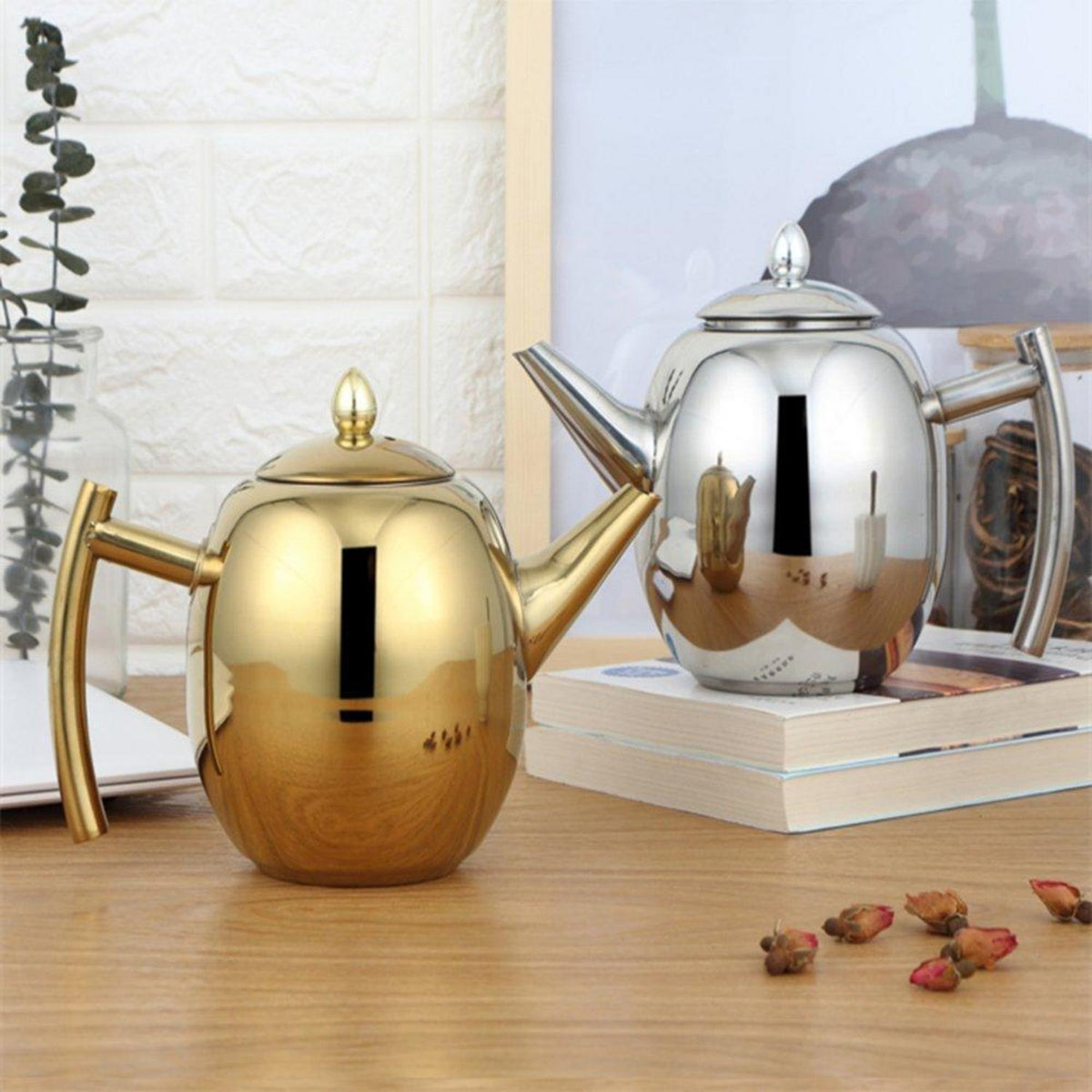Edelstahl Teekanne 1L mit Filter – Tropffreie Kaffeekanne
