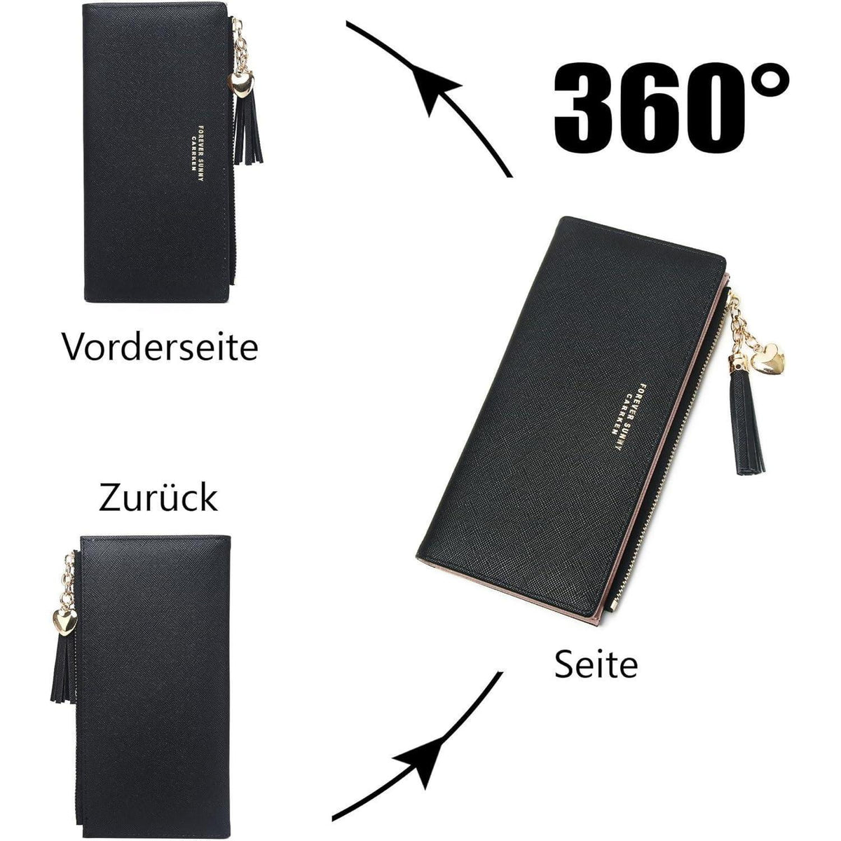 Kleine Damen Handtasche Schwarz Schultertasche mit Reißverschluss